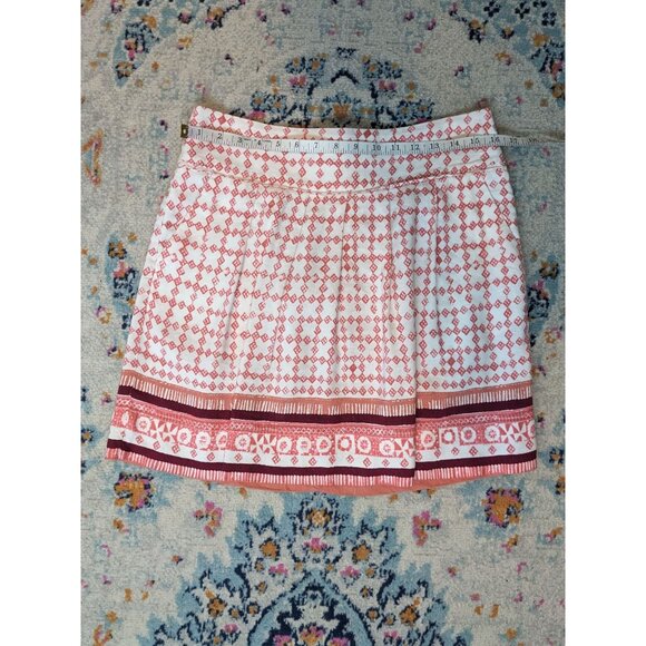 LOFT Pink and White Boho Printed Skirt with Pleats and Pockets - 8 - Picture 5 of 9